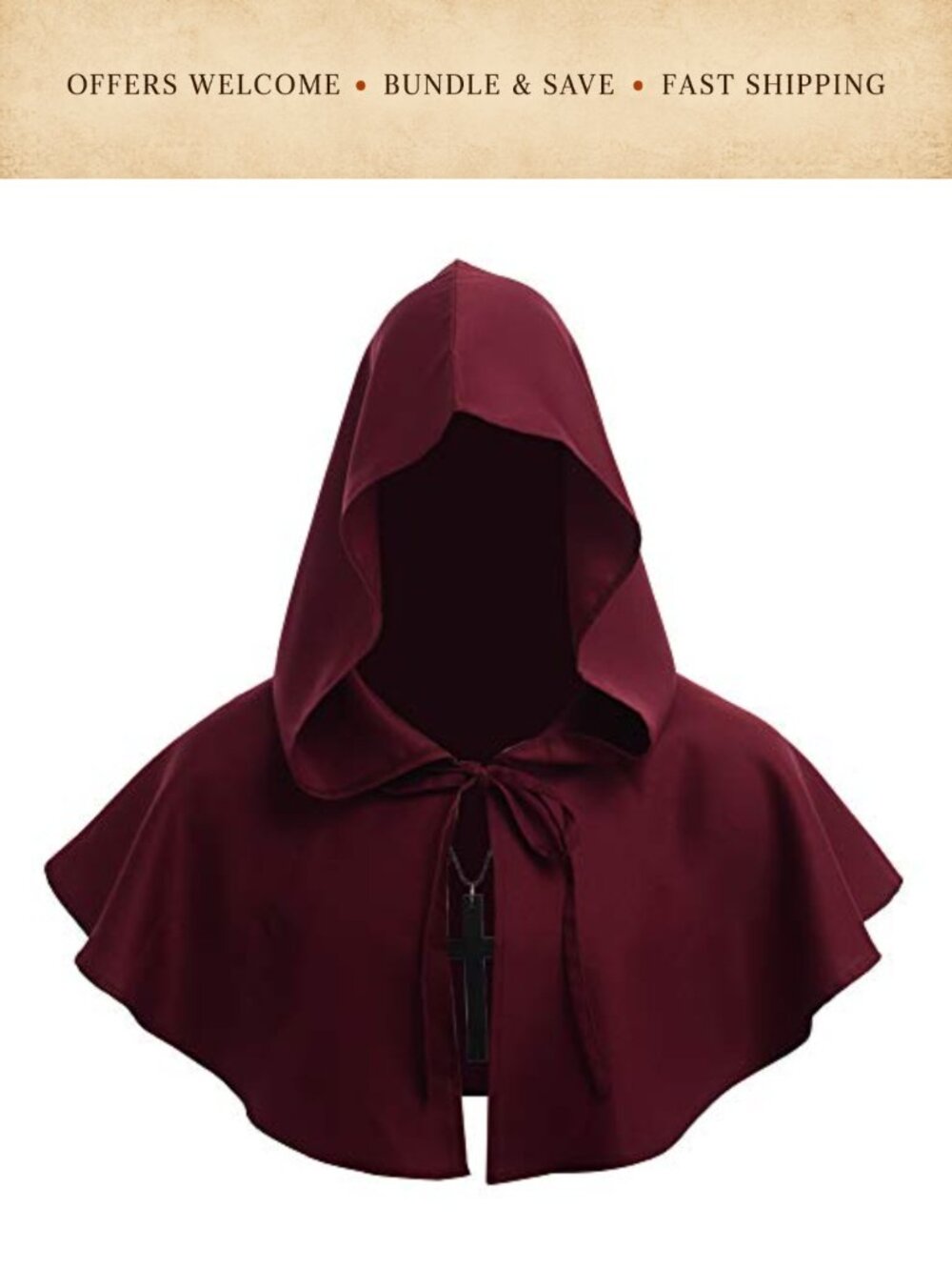 BLESSUME Medieval Hooded Robe Monk Cosplay Costume Uniform Cloth Set